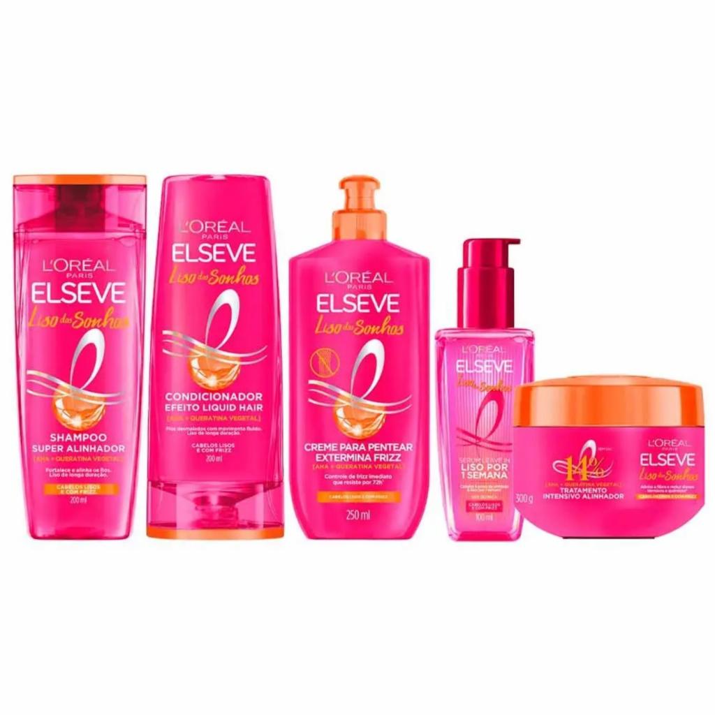 Elseve Liso dos Sonhos Kit - Condicionador + Shampoo + Máscara Capilar + Creme para Pentear + Sérum Leave-In
