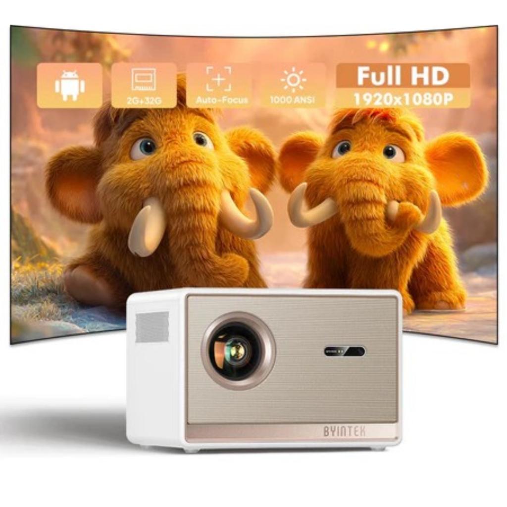 Projetor Byintek T5 1080P 1000 ANSI Android 9.0 Auto Focus Keystone 2GB + 32GB